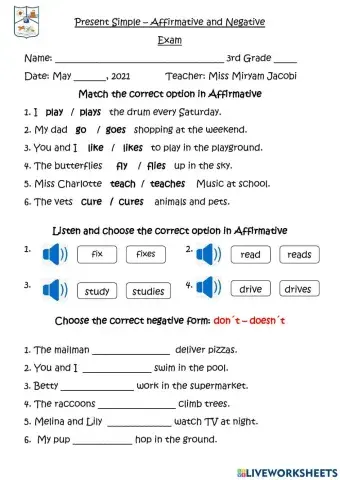 Present Simple Affirmative - Negative Test 1