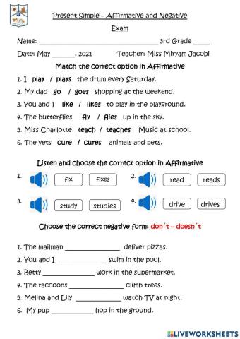 Present Simple Affirmative - Negative Test 1