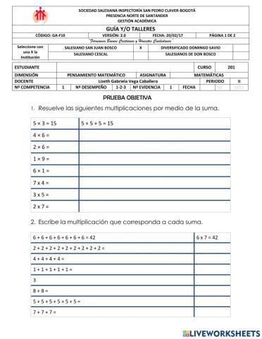 Prueba objetiva matemáticas