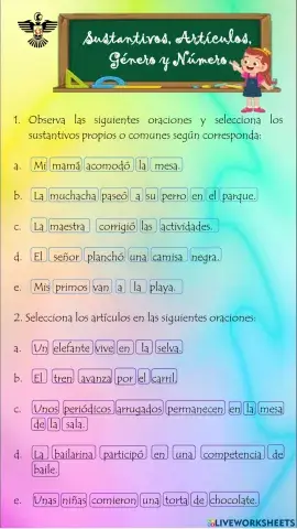 Sustantivos, artículos, género y número