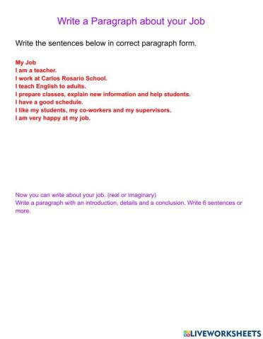 Write a Paragraph about Your Job