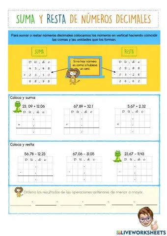 Suma y resta con decimales