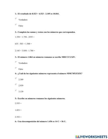 Los numeros - sumas y restas