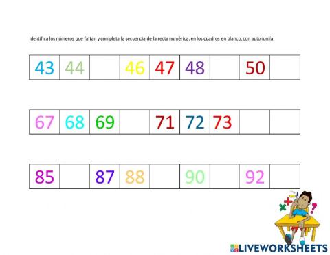 Recta numérica rango del 0 al 100