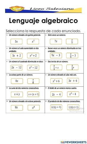 Lenguaje algebraico 