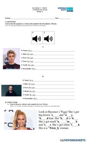 Go Getter 1 – Unit 4  Grading Period: Second