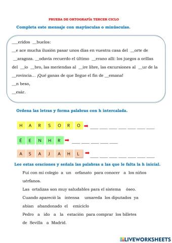 Prueba de ortografía tercer ciclo