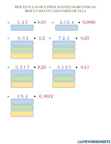 Multiplicación entre números decimales