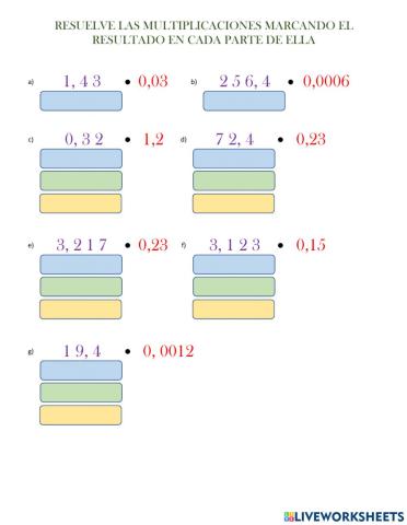 Multiplicación entre números decimales