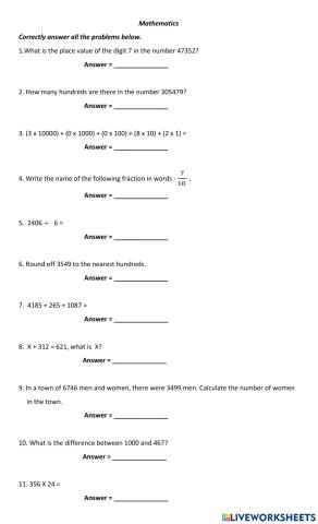 Mathematics Worksheet 5