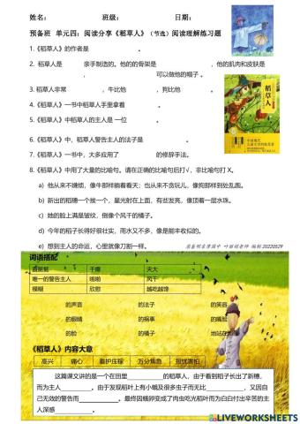 预备班《稻草人》阅读理解练习题