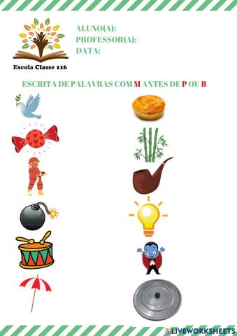 Escrita de palavras com m antes de p ou b.