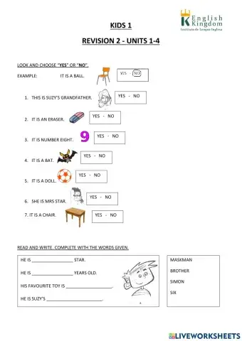 Kids 1 - Revision 2 Units 1 to 4 (Kid's Box 1)
