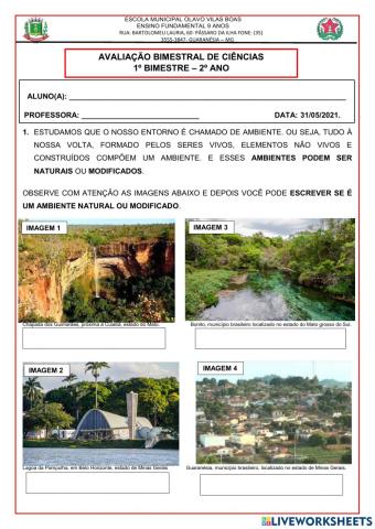 Avaliação Bimestral de Ciências 2ª Ano