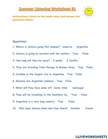 Summer Listening Worksheet 1