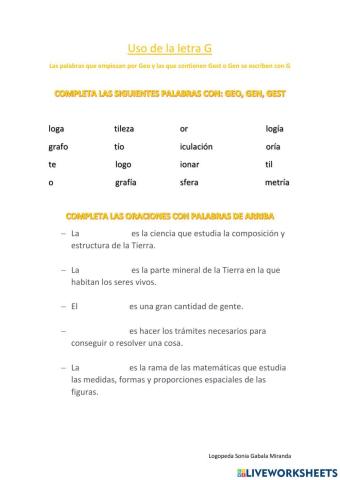 Palabras con geo, gen y gest