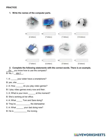 Computer parts - Present simple and Present continuous