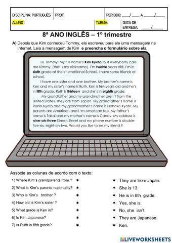 8 ano inglês junho 1