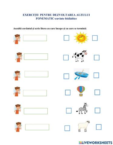 Dezvoltarea auzului fonematic- cuvinte bisilabice