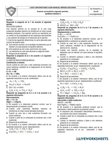 Examen acumulativo química grado 8 JMMB
