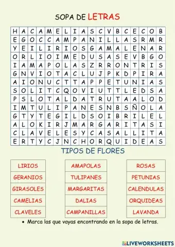 Sopa de letras - tipos de flores