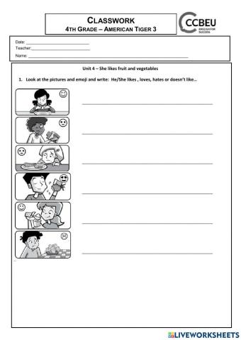 Tiger 3- Unit 4 – She likes fruit and vegetables