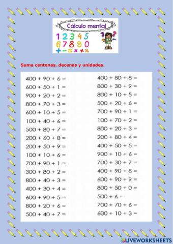 Cálculo mental - Sumar centenas, decenas y unidades 2
