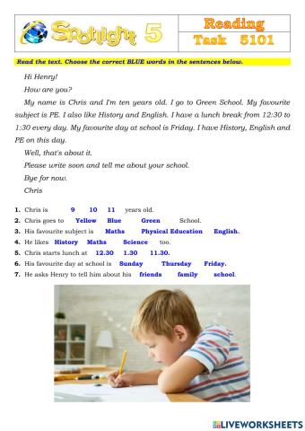 Spotlight 5 Task 5101