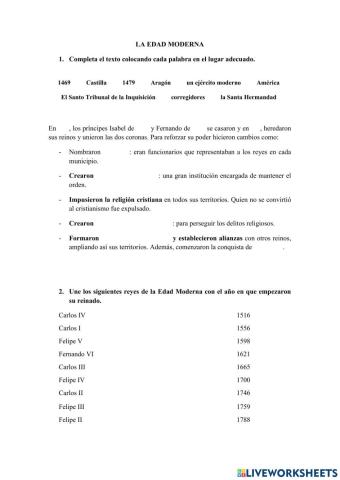 Los Reyes Católicos y los reyes de la Edad Moderna