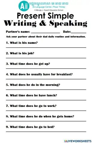 Kid 6 Writing and Speaking activity using Present Simple