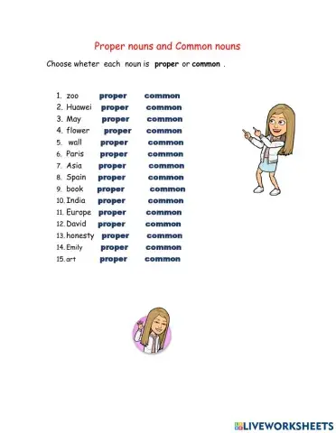 Proper nouns and Common nouns