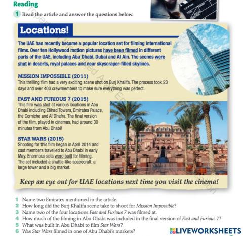 Hollywood films shot in the UAE