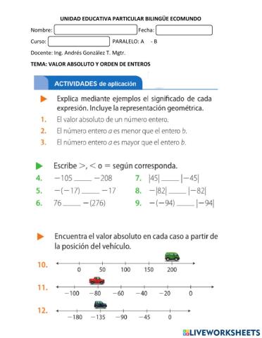 Valor numérico y Orden de números