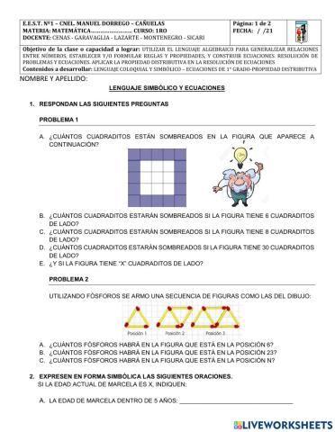 1° año tp n°4- lenguaje simbólico y ecuaciones