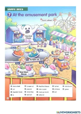At The Amusement Park Worskheet - Reading Comprehension