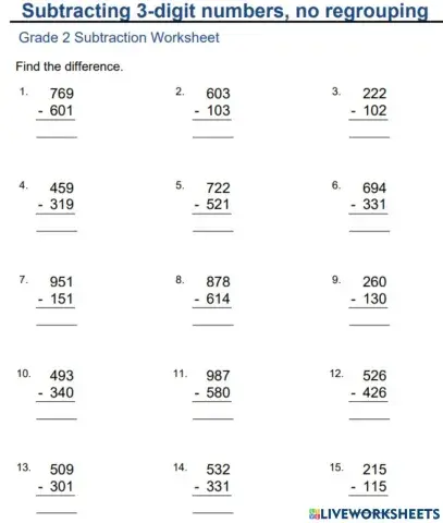 Subtact without regrouping