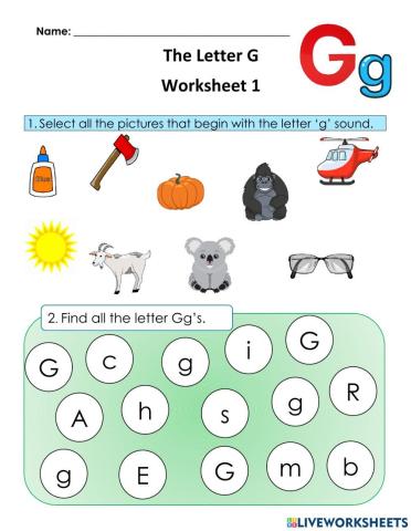 Letter G Worksheet 1