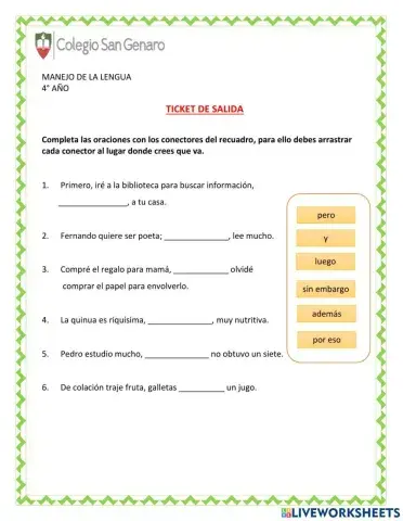 Completar oraciones usando conectores