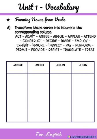 Forming Nouns from Verbs