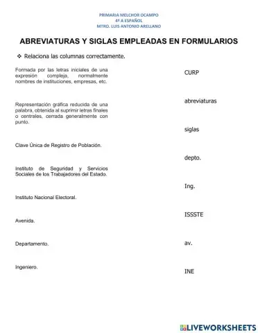 Abreviaturas y siglas empleadas en formularios