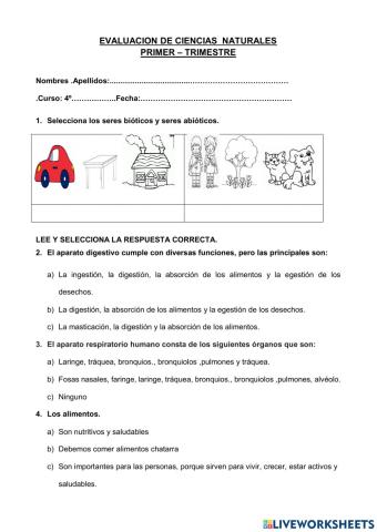 Evaluación de Ciencias Naturales