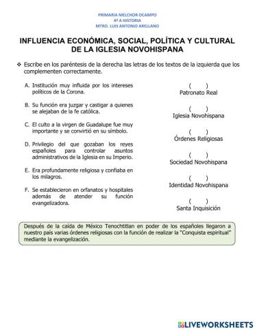 Influencia económica, social, política y cultural de la iglesia novohispana