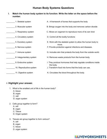 Cells and Human Body System Review
