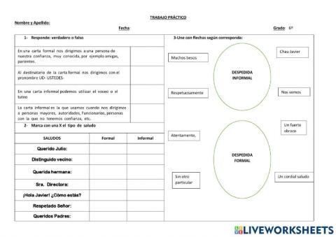 Partes de una carta  formal