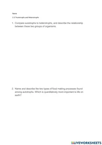 2.17 Autotrophs and Heterotrophs