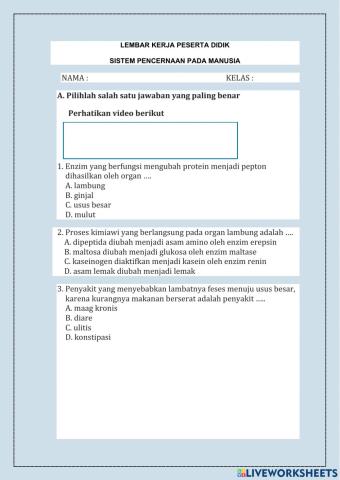 LKPD Sistem Pencernaan Makanan