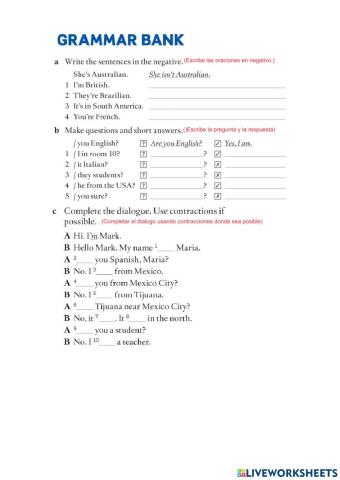 BE - affirmative, negative and Yes-No Questions