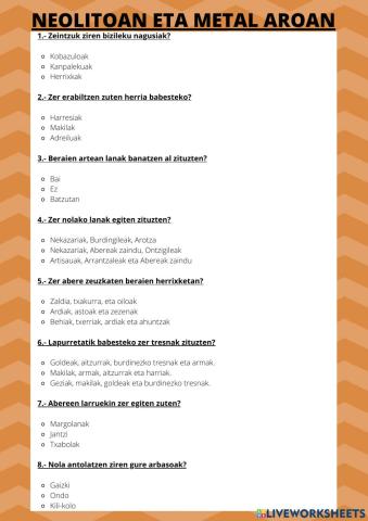 Neolitoan eta Metal Aroan