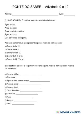 Substâncias e misturas