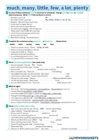 (a) little,(a) few, much, many, a lot, plenty